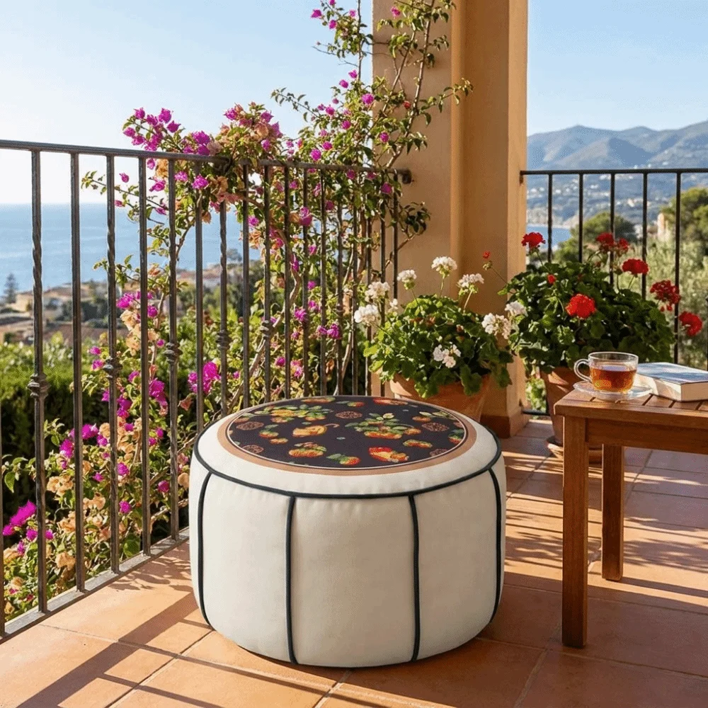 Removable Sofa Stool Cover New Chinese Style Round Storage Leg Bench Unstuffed Large Capacity Seat Cushion Cover Tatami