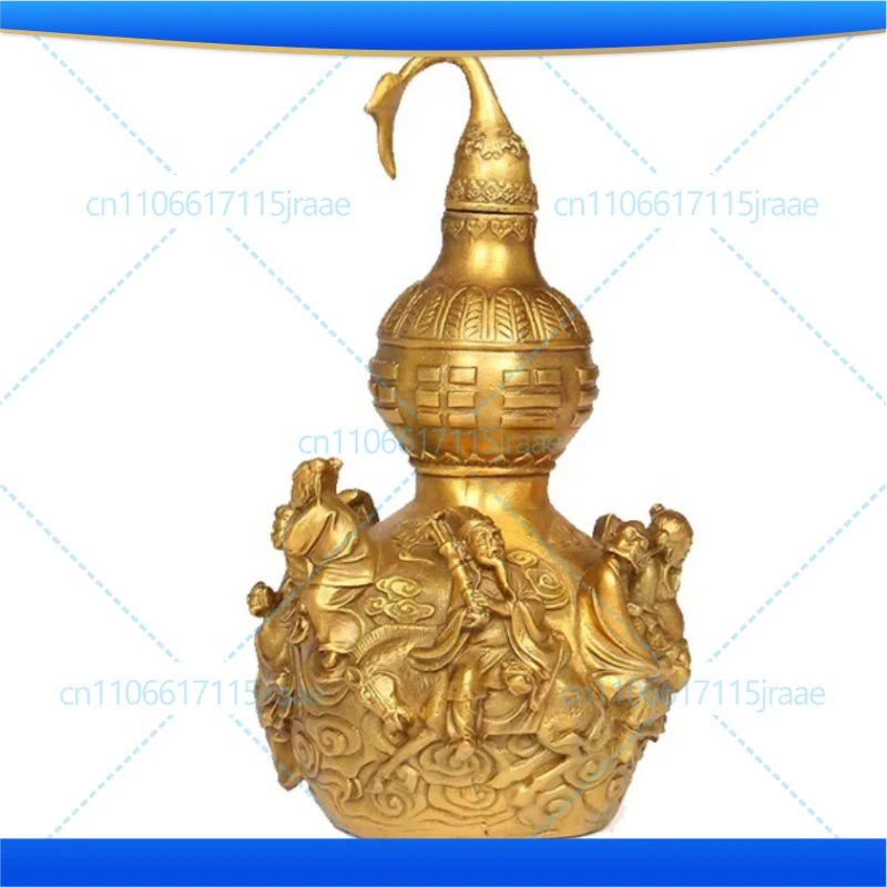 Pequeño adorno chino de calabaza de latón, calabaza de los Ocho Inmortales con tapa abierta, los Ocho Inmortales cruzando el mar, calabaza de cobre artesanal.