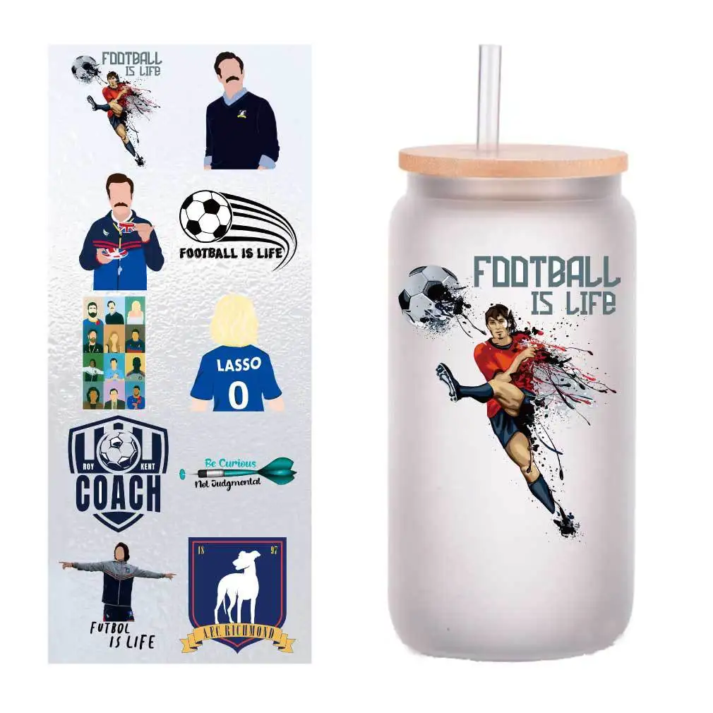 

10 four-inch sports football coach UV transfer stickers Crystal label glass stickers customized