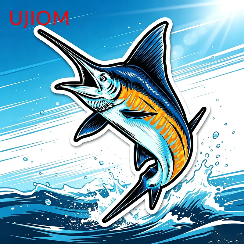 UJIOM Striped Marlin Fish Wall Sticker Beautiful Interesting Bathroom Waterproof PVC Decal Suitable For Smooth Surfaces Prop