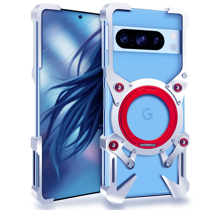 

Zimon Luxury Armor Metal Aluminum Phone Bumper For Google Pixel 9a 10 9 8 7 Pro XL Cover Mechanical Purely Handmade Skull Case