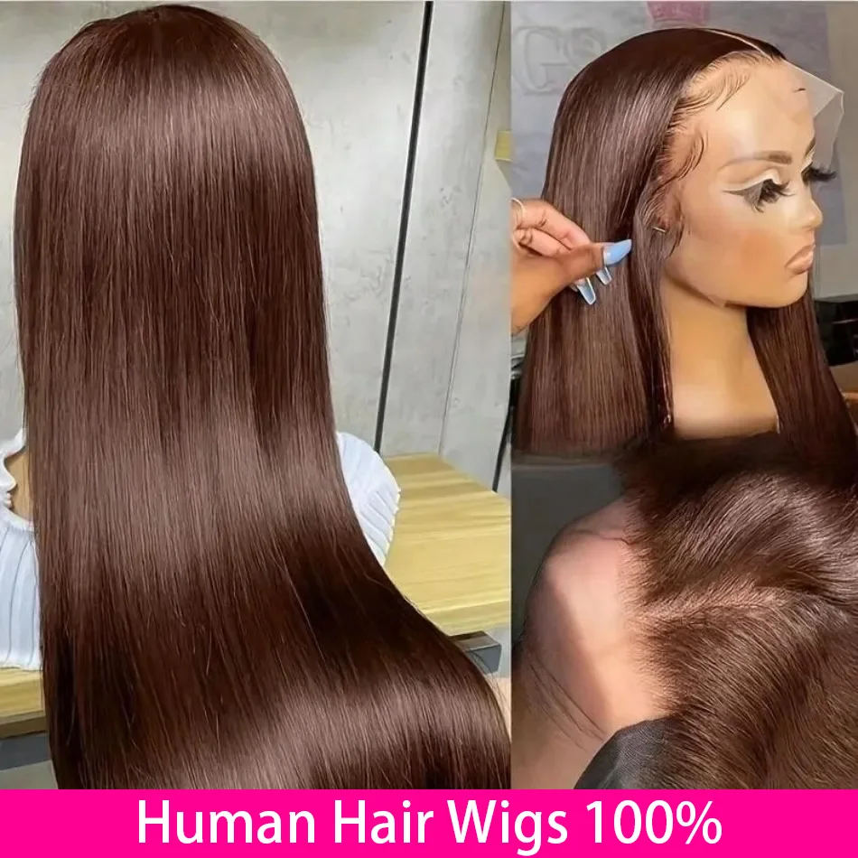 

13X6 Hd Кружевной фронтальный парик Шоколадно-коричневый Плотность 220 Прямые парики из натуральных волос 100% человеческие волосы Предварительно выщипанные бразильские парики 36 дюймов