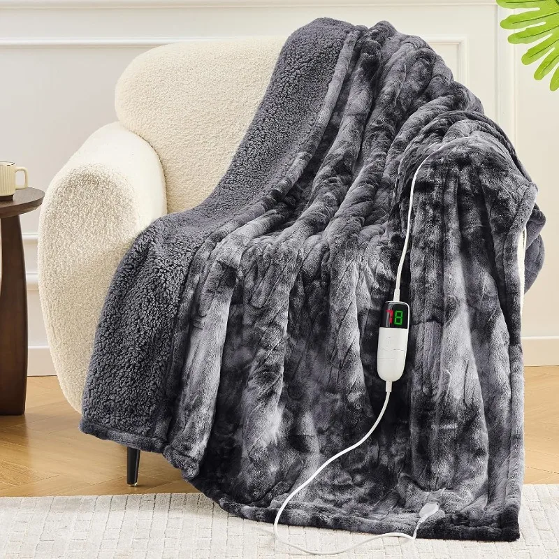 OCTROT Heated Blanket Electric Throw - Fleece Sherpa Heating Blanket for Sofa, Faux Fur Warm Heater Lap Blankets with 5-Positio