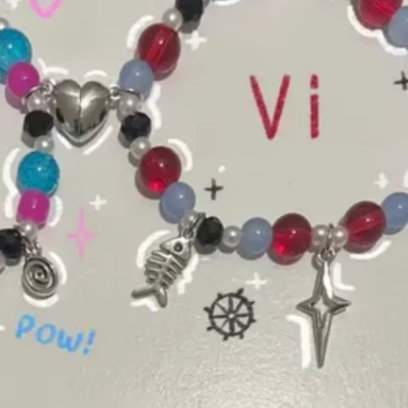 Jinx and Vi matching beaded bracelets, bff, cute, sister, gift idea, jewelry, y2k, charms aesthetic