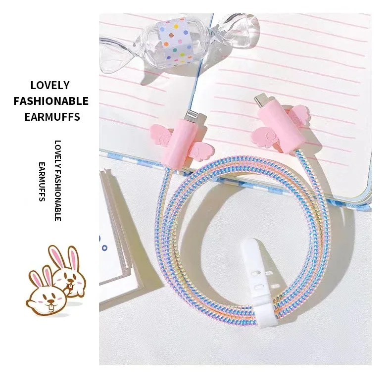 【Fast Delivery】Cute Angel Wings Cable Cord Protector Cable Winder Cover Charger Case Compatible For iPhone Android Cable