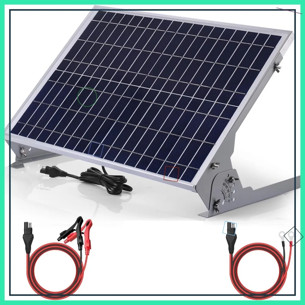 شاحن بطارية شمسية 12 فولت 30 وات مع وحدة تحكم MPPT، حامل قابل للتعديل، لوحة مقاومة للماء لـ SLA AGM LiFePO4