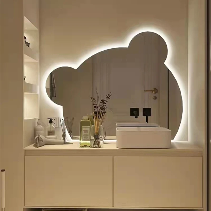 

Customized Bathroom Mirror Light Wall Bear Toilet Cute Makeup Mirror With Lamp Touch Smart Espelho Banheiro Bath Mirrors EB5BM