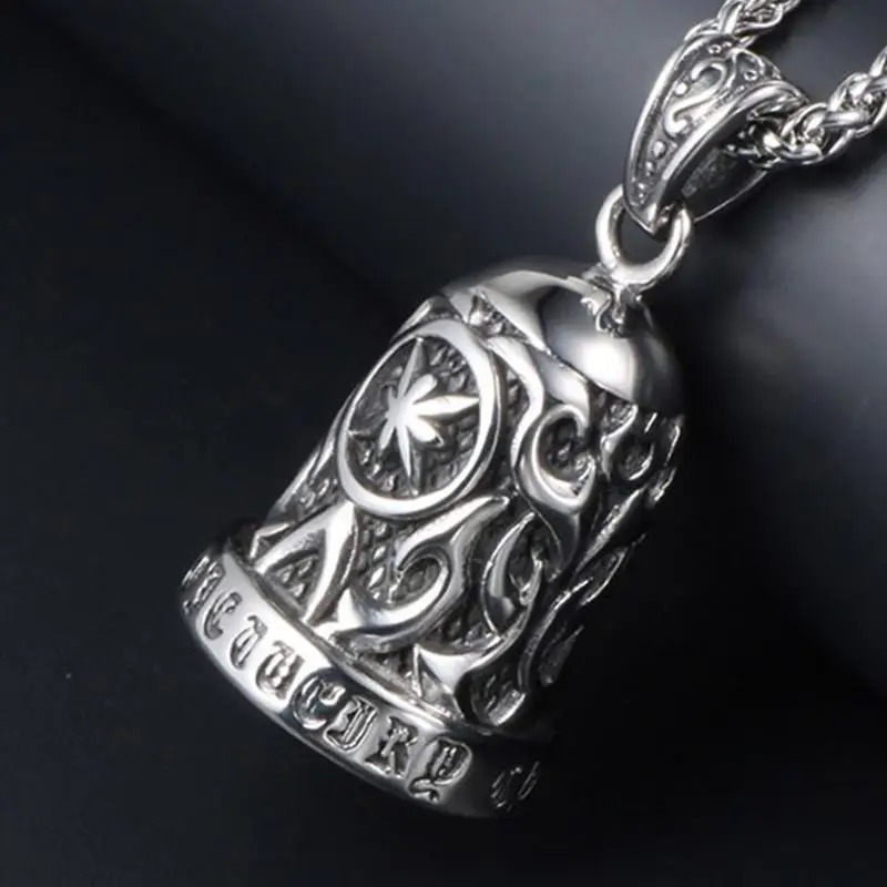 

Biker Bell Carved Exorcism Amulet Pendant Motorcycle Riding Bell Necklace Personality Men's Lucky Amulet Jewelry Wholesale