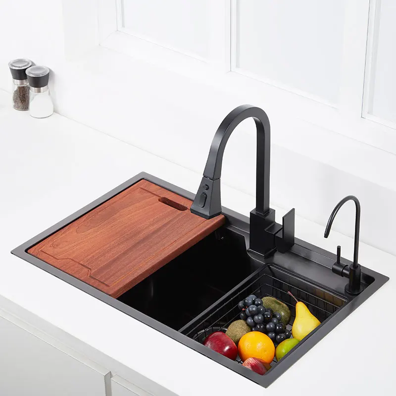 

Black Sink Single Kitchen Sink Vegetable Washing Basin with Cutting Board Stainless Steel Pia Black Sink Harbor Sink