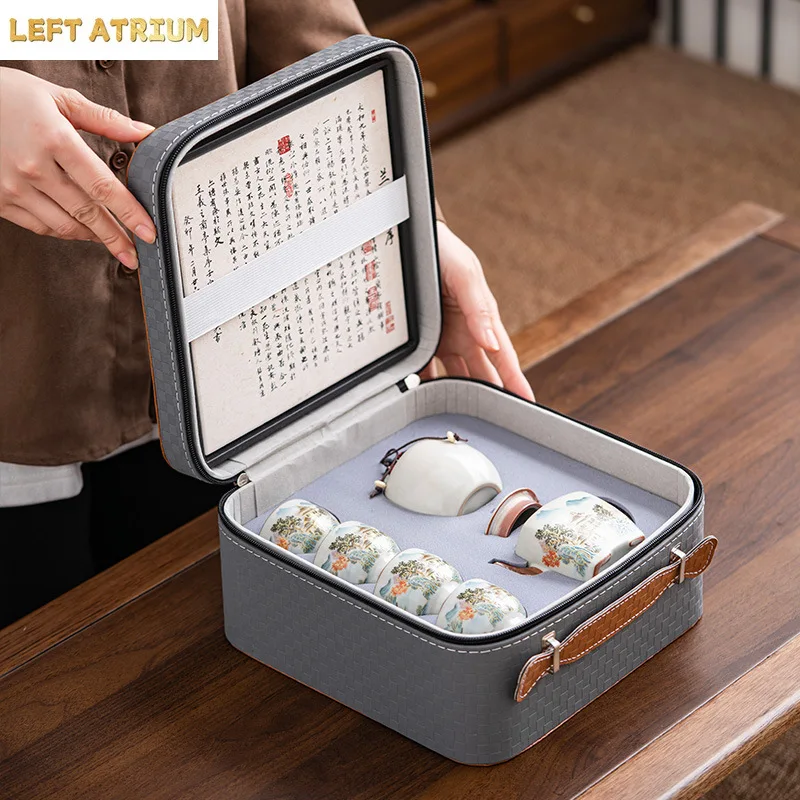 

Ru Kiln Kung Fu Tea Set, Hand-held Teapot, High-end Gift Box Set