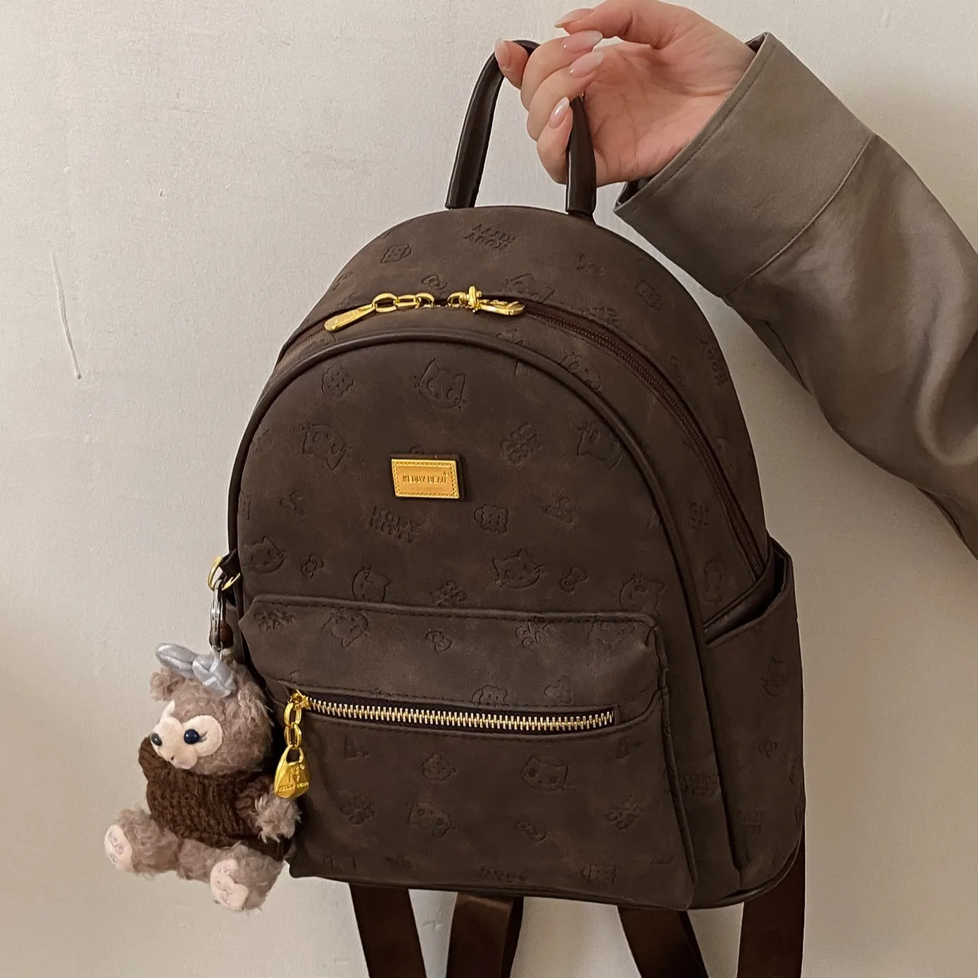 

Luxury Backpack For Women Large Capacity Waterproof Soft Leather Backpack Coffee Color Travel Bag for Girls Kitten Print Bookbag