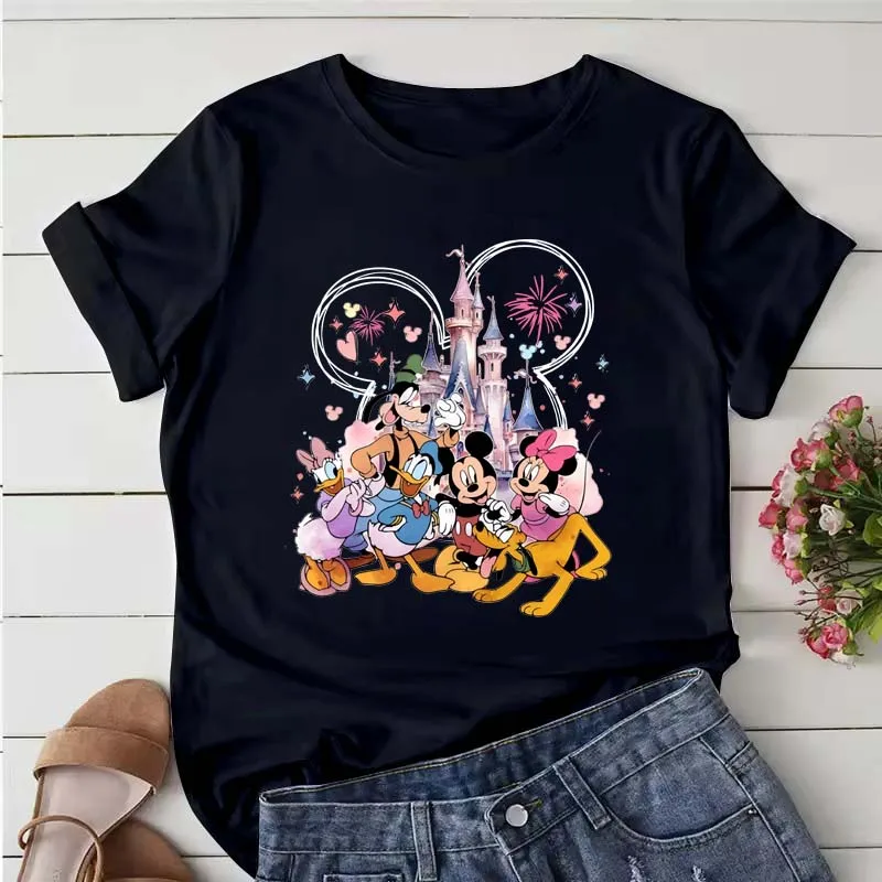 

Fashion Summer Disney Women's T-Shirt Disney Mickey Minnie Graphic Printed Cartoon Clothes Streetwear Ladies Tees Casual Tops