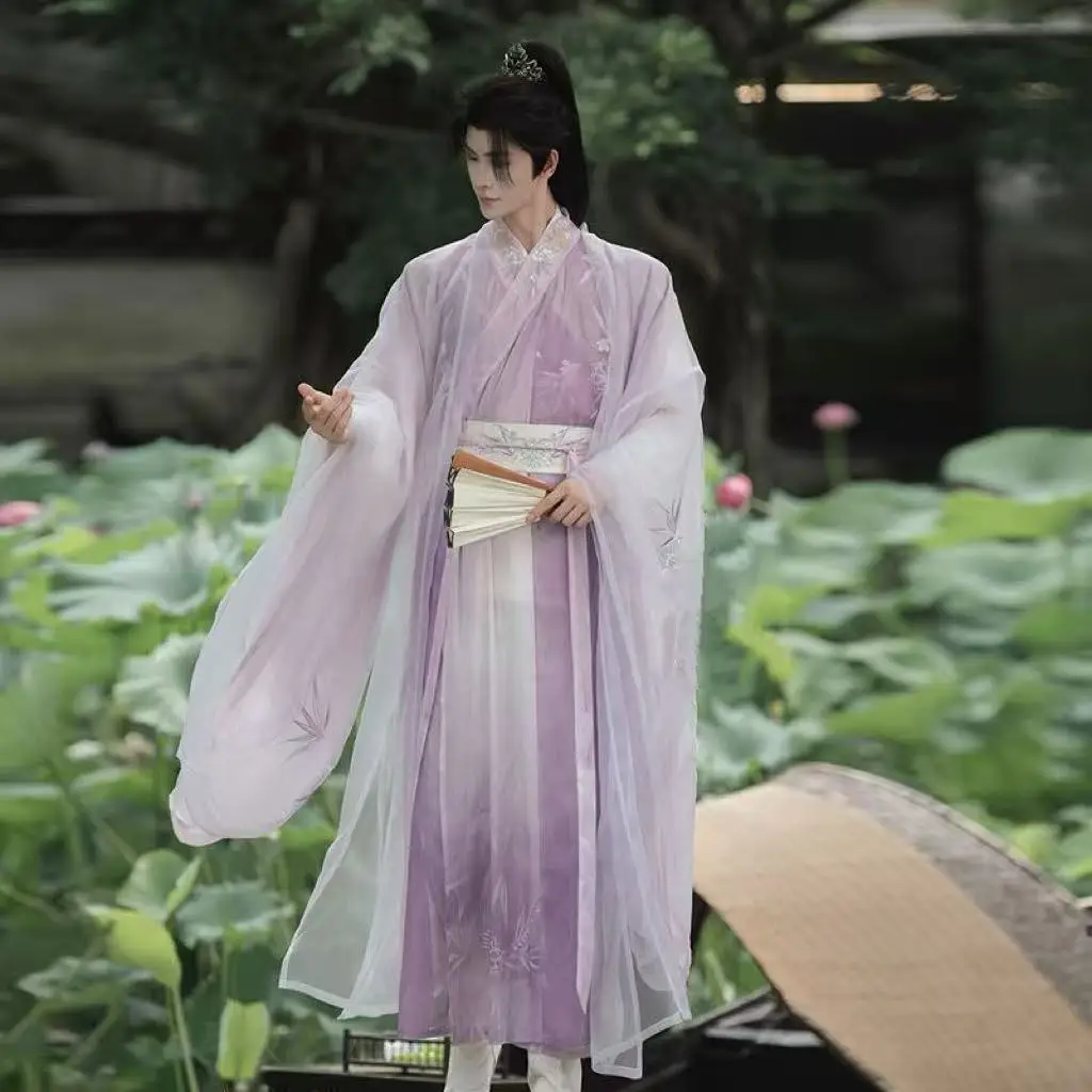 

Vintage Embroidery Hanfu Men Women Traditional Chinese Large Sleeve Long Robe Carnival Event Cosplay Costume Stage Show Han Suit