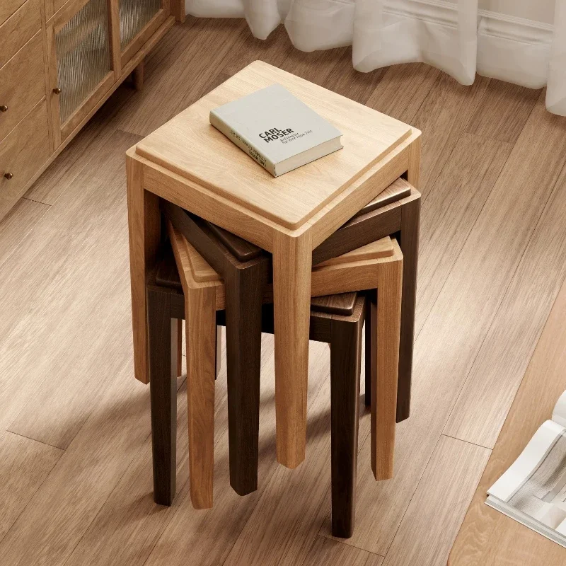 Solid wood square stool can be stacked household living room stool dining stool wood bench
