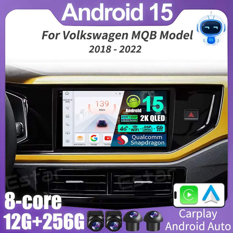 Android 15 Radio de coche Android Auto para VW Volkswagen MQB POLO VI Jetta MK7 T6 Bora reproductor Multimedia inalámbrico Carplay estéreo de coche