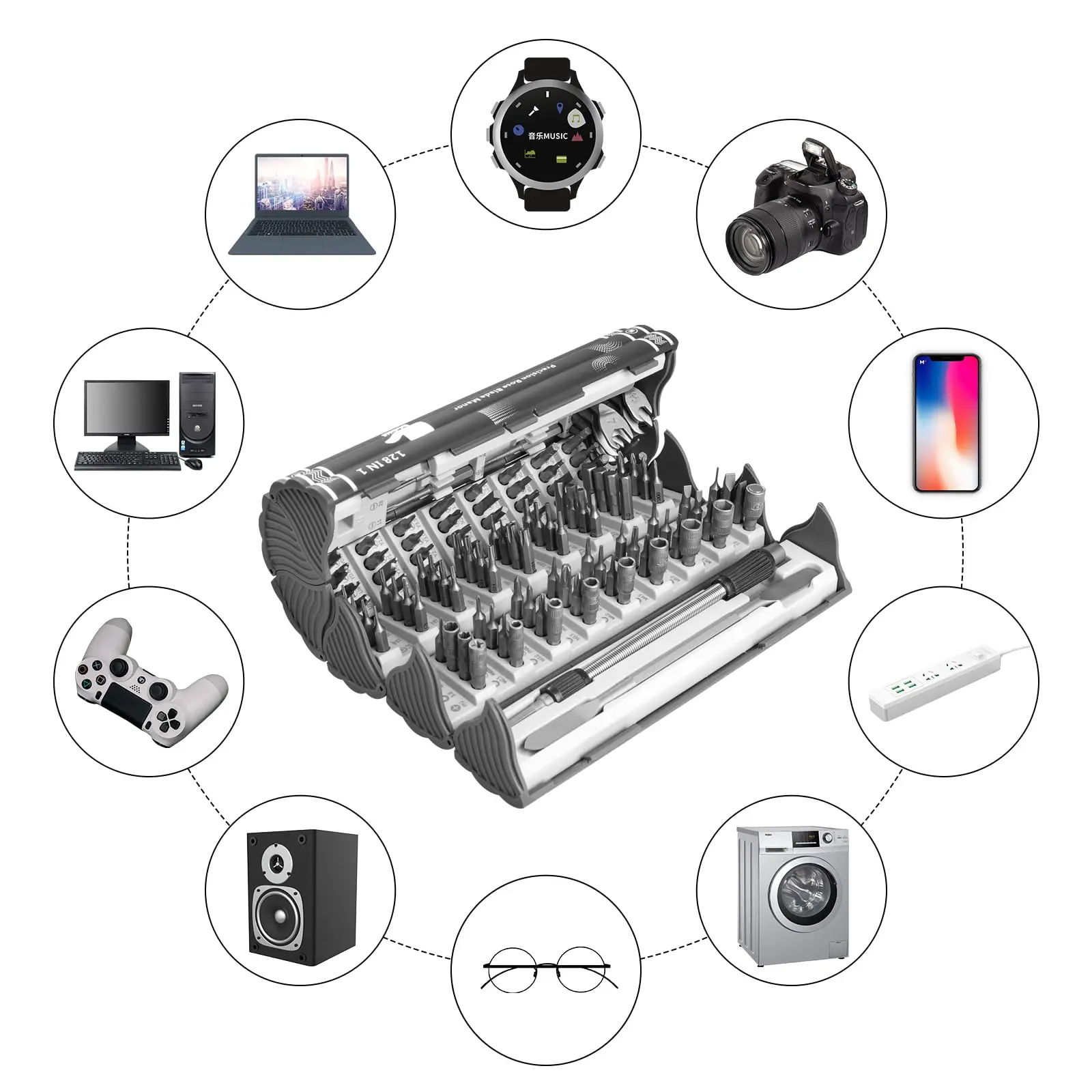 Imagem -06 - Precision Electric Screw Grupo Phillips Torx Chave de Fenda Magnética Cabeça com Haste de Extensão Ferramenta de Reparo Manual para Iphone pc 128 em 1