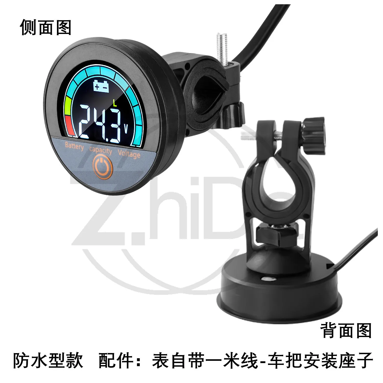 DC8-100V round digital display meter electric vehicle battery power voltage percentage waterproof voltage detector