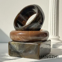 Oversized Brown Tie Dye Square Round Thick Resin Bracelet Asymmetrical Vintage Style Jewelry for Women Fashionable Elegant Gift