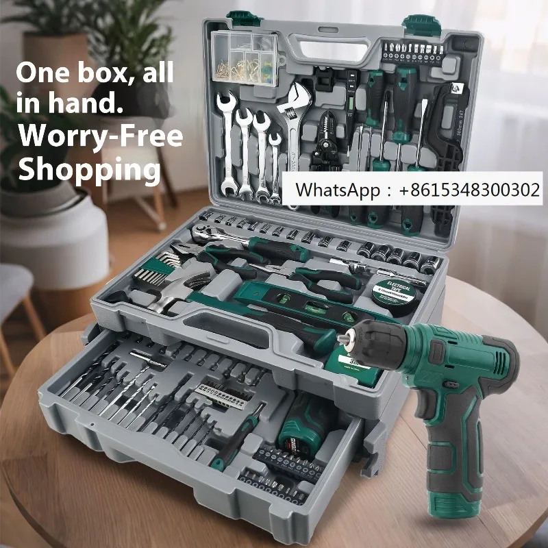 New 8V electric drill set with lithium power tools, drawer style three-layer toolbox combination customization