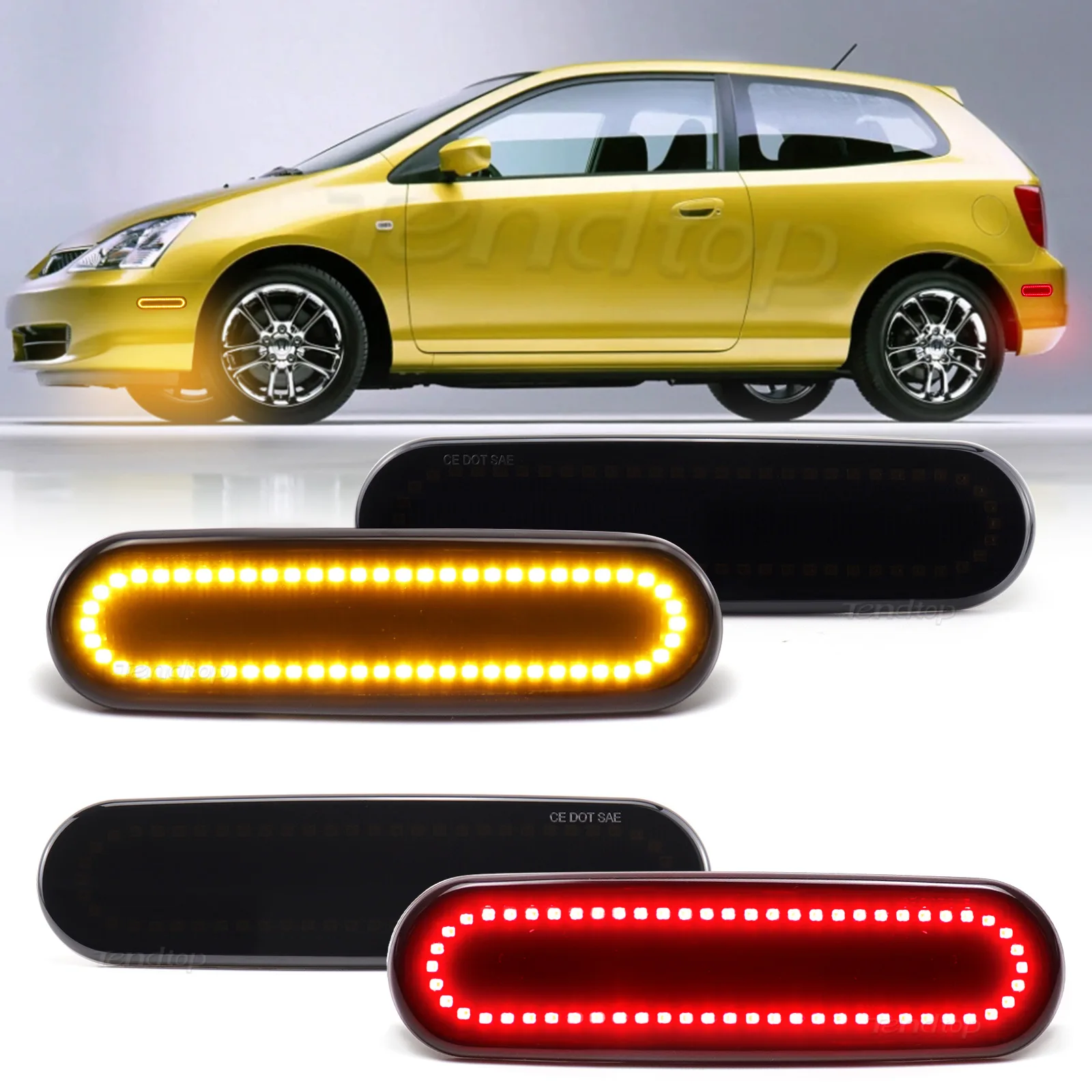 4PCS  Rear/Front LED Side Marker Light Turn Signal Light LED  for 2002-2005 Honda Civic Si EP3 3Door
