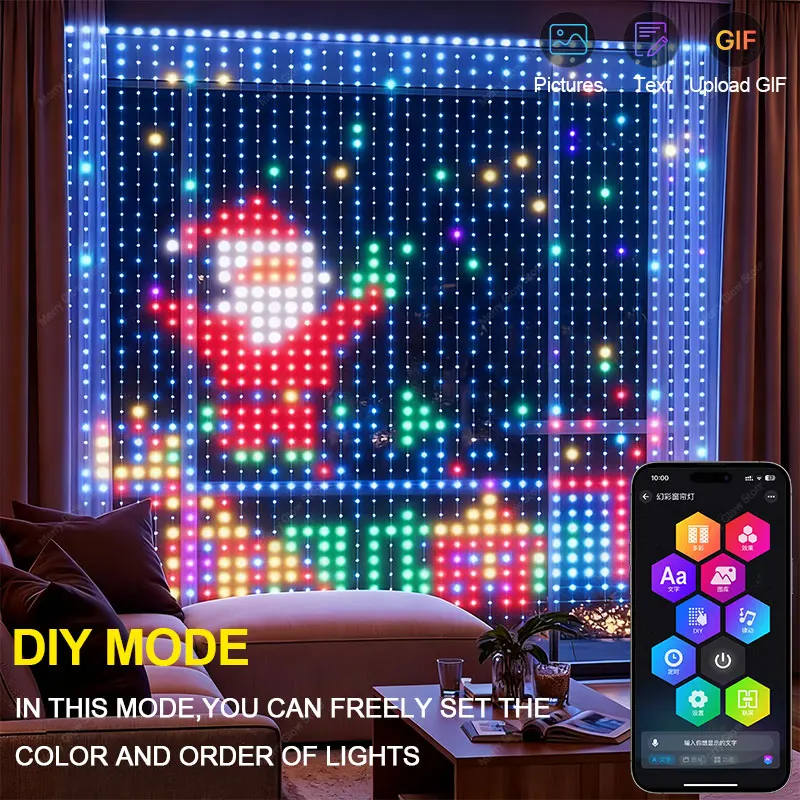 USB Led Smart Curtain Lights Bluetooth App Led String RGB Fairy Lights DIY Music Lights Party Window Curtain Bedroom Decoration