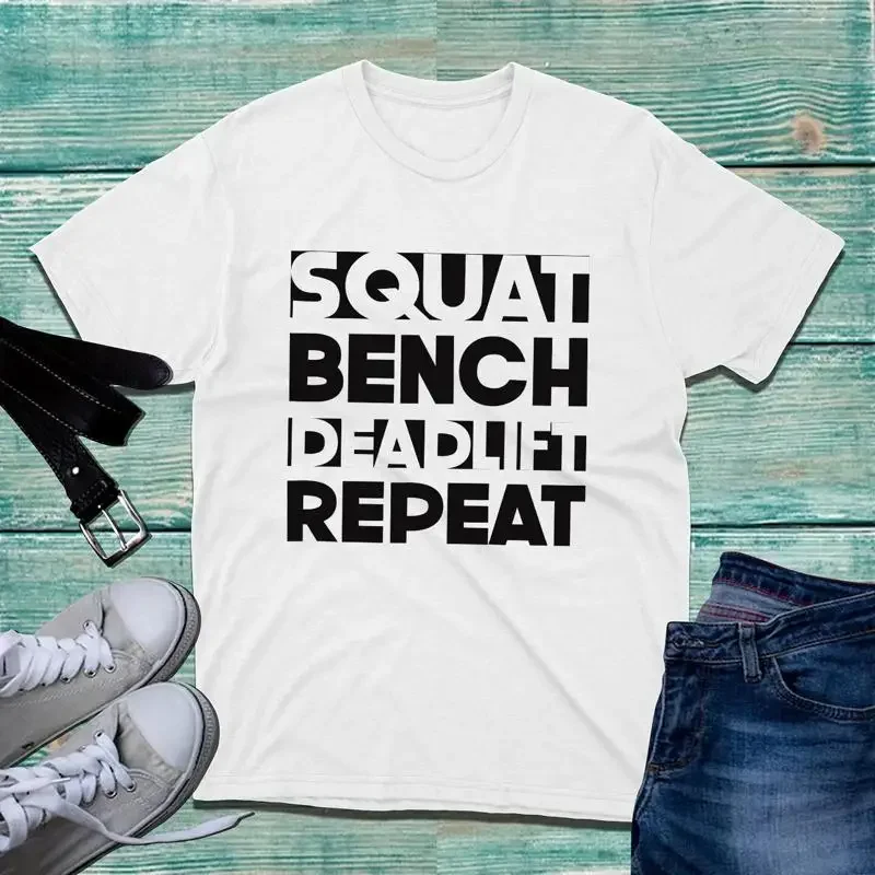 Squat Bench Deadlift Repeat T Shirt Gym Bodybuilding Training S Top