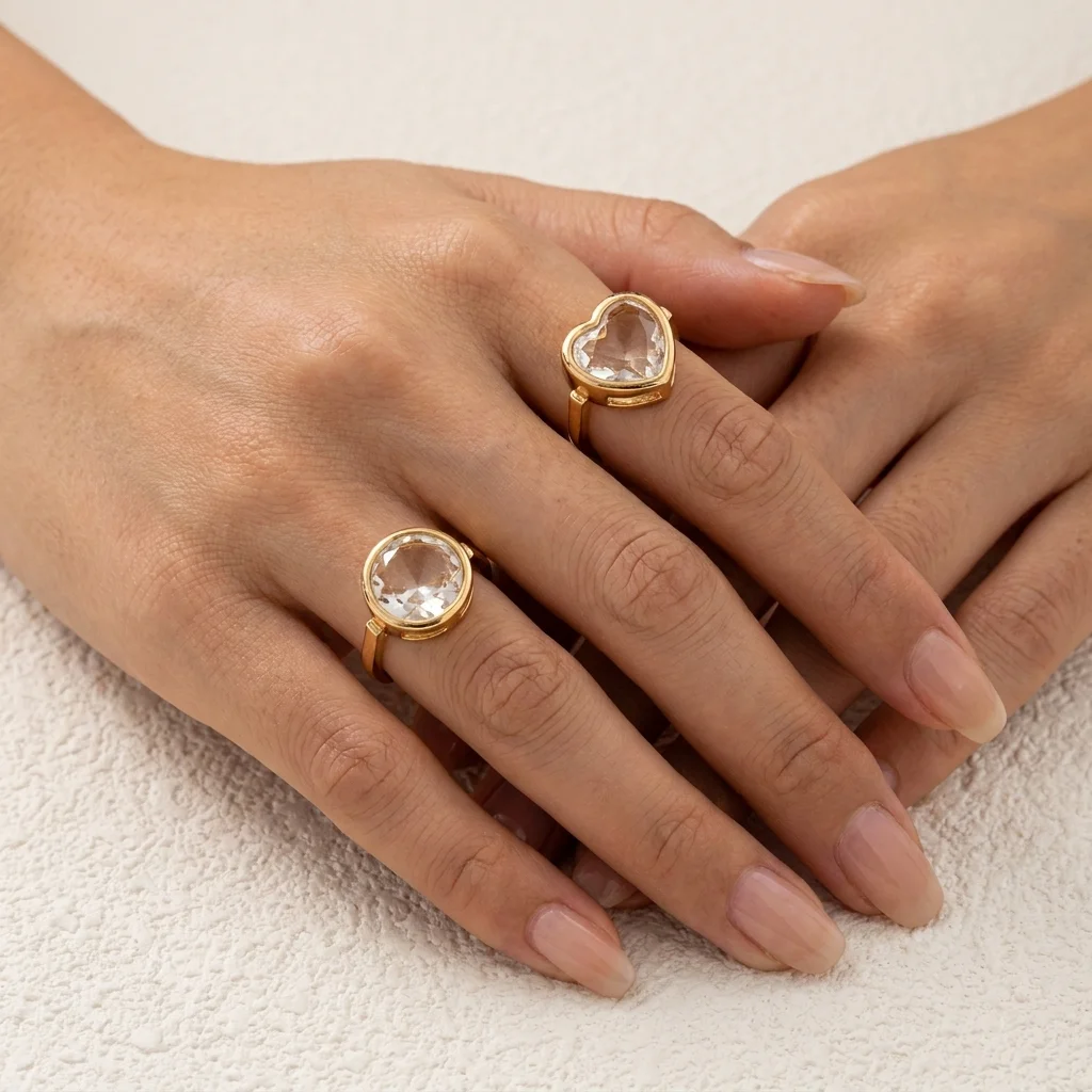 3 Stück modischer und romantischer neuer herzförmiger, kreisförmiger, einziehbarer DIY-Ringschmuck – Detail 2