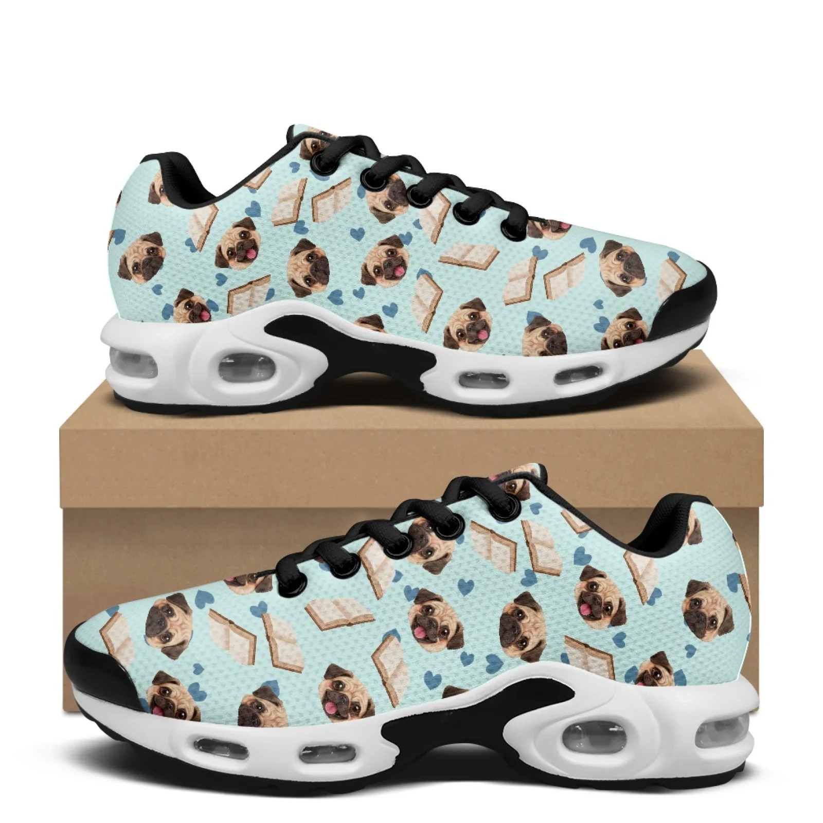 PENSTROLL Pug Reading Pattern Breathable Cross Trainers for Men Mesh Air Cushion Sneakers Comfort Sneaker