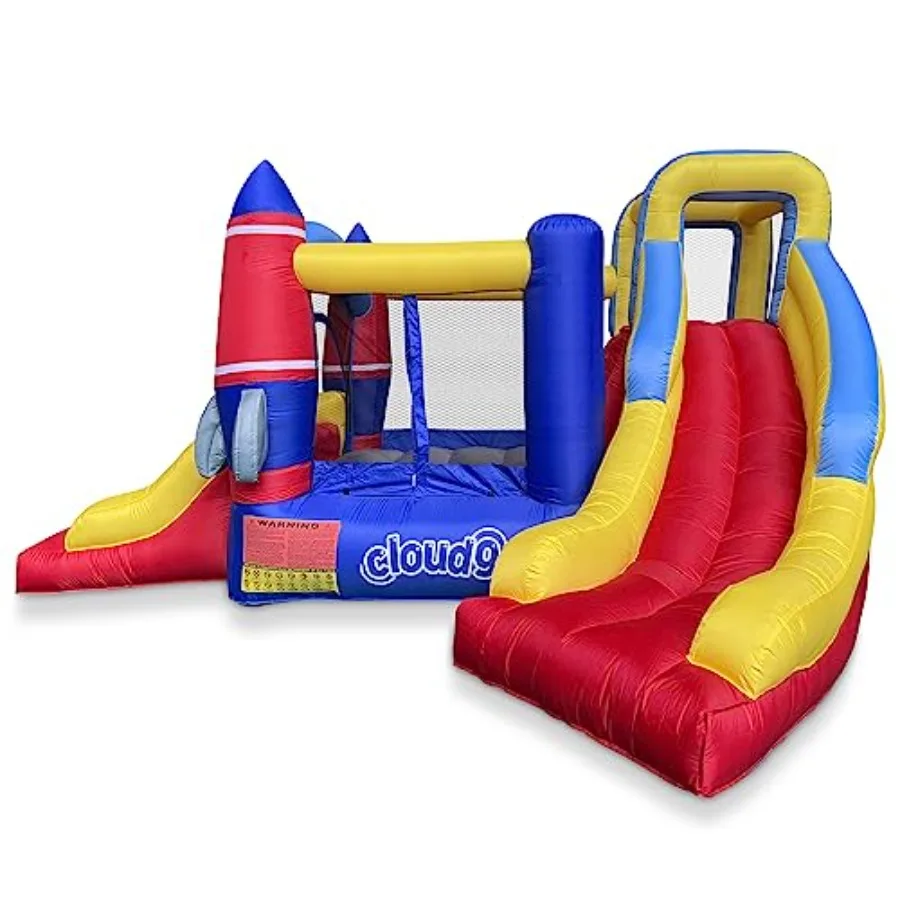 Maison gonflable de rebond de fusée avec souffleur, videur pour enfants avec deux diapositives et grande zone de saut