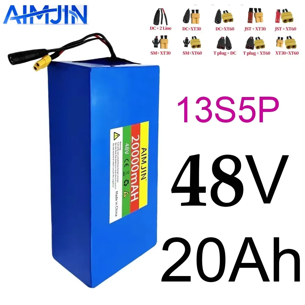 13S5P Battery Pack 48V 20Ah 18650 Lithium Built-in Intelligent BMS For 500-1000W electrical machinery+charger