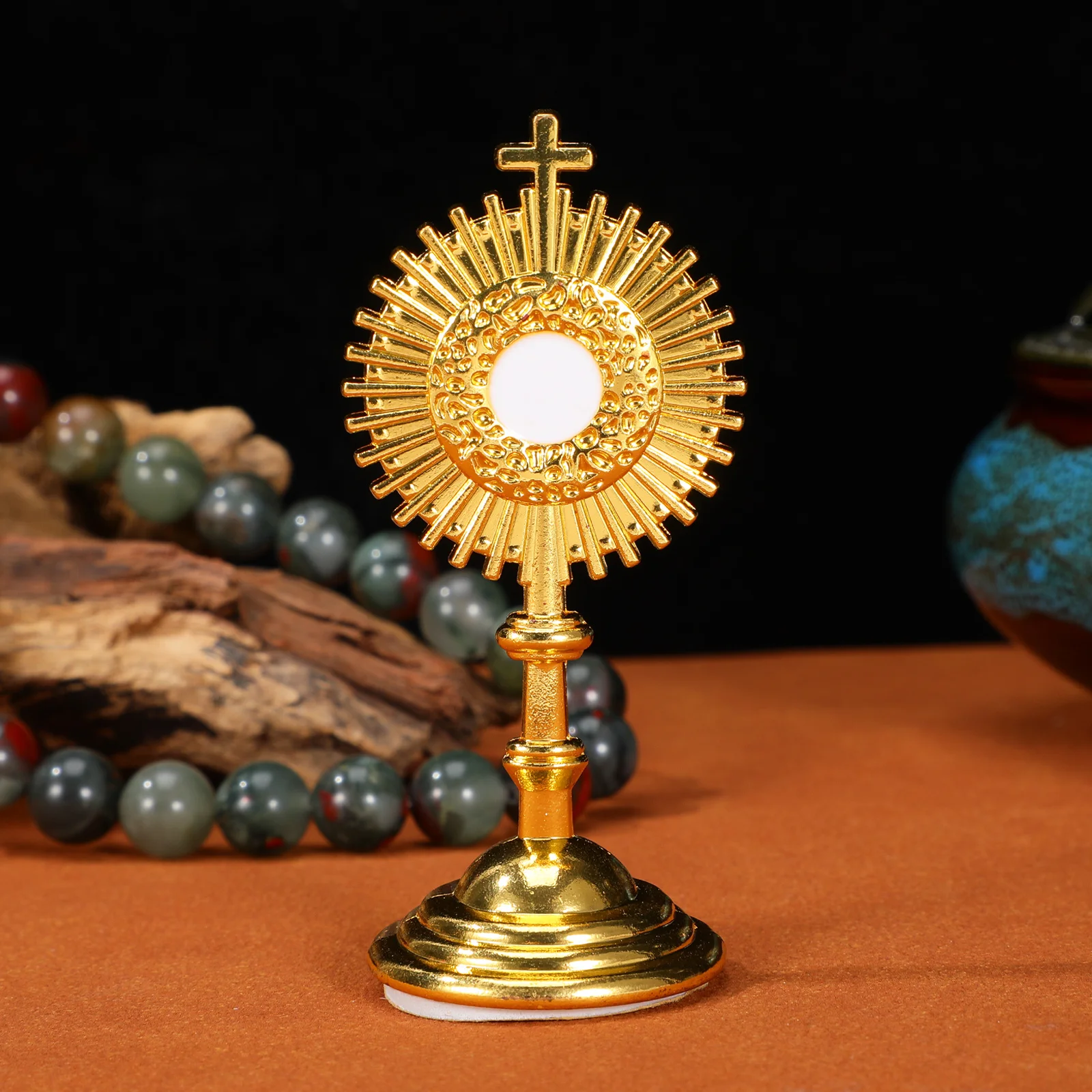 

2Pcs Small Metal Crucifix Cross Tabletop Decor Catholic Religious Prayer Ornament for Home Church Desk Dashboard Bronze Finish