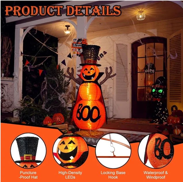 Halloween Pumpkin Decorations Outdoor, Pre-Lit Pop-Up Halloween Pumpkin Decor with Cloak & Magic Hat for Outdoor, Yard, Porch