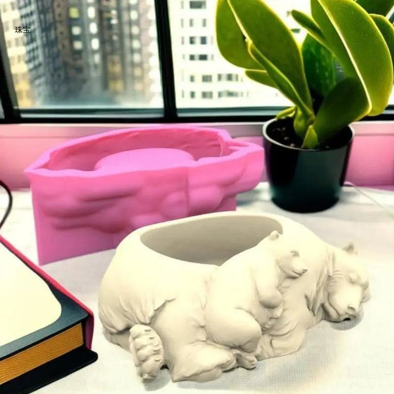X5QE Sleeping Animal DIY Succulent Pot Moulds DIY Garden Decorations