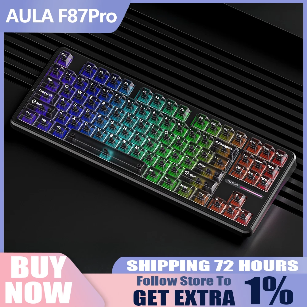 

AULA F87Pro Механическая клавиатура Беспроводная Bluetooth Трехрежимная 87-клавишная RGB PBT Компьютерная киберспортивная игровая специальная индивидуальная клавиатура