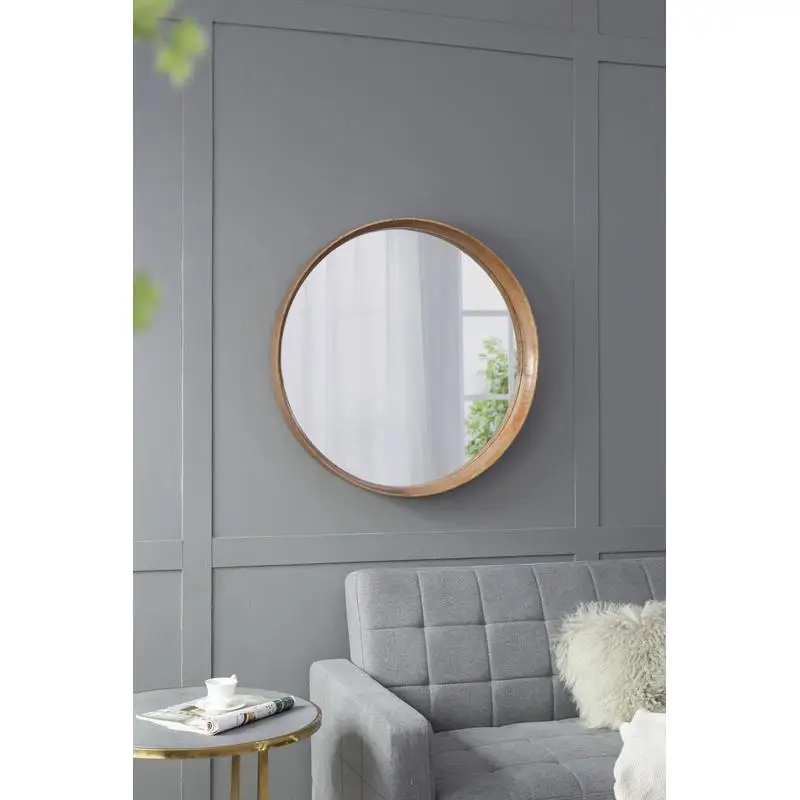 

Round Pine Wood Wall Mounted Mirror for Home Decor, Ideal for Bathroom & Living Room
