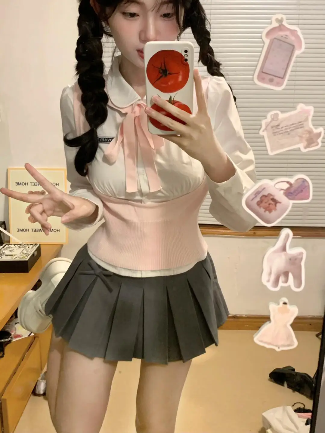 طقم تنورة وتنورة طويلة محبوكة باللون الوردي الباستيل من Cisas Theme School orm Sle طقم أنيق للسيدات من البوليستر F...