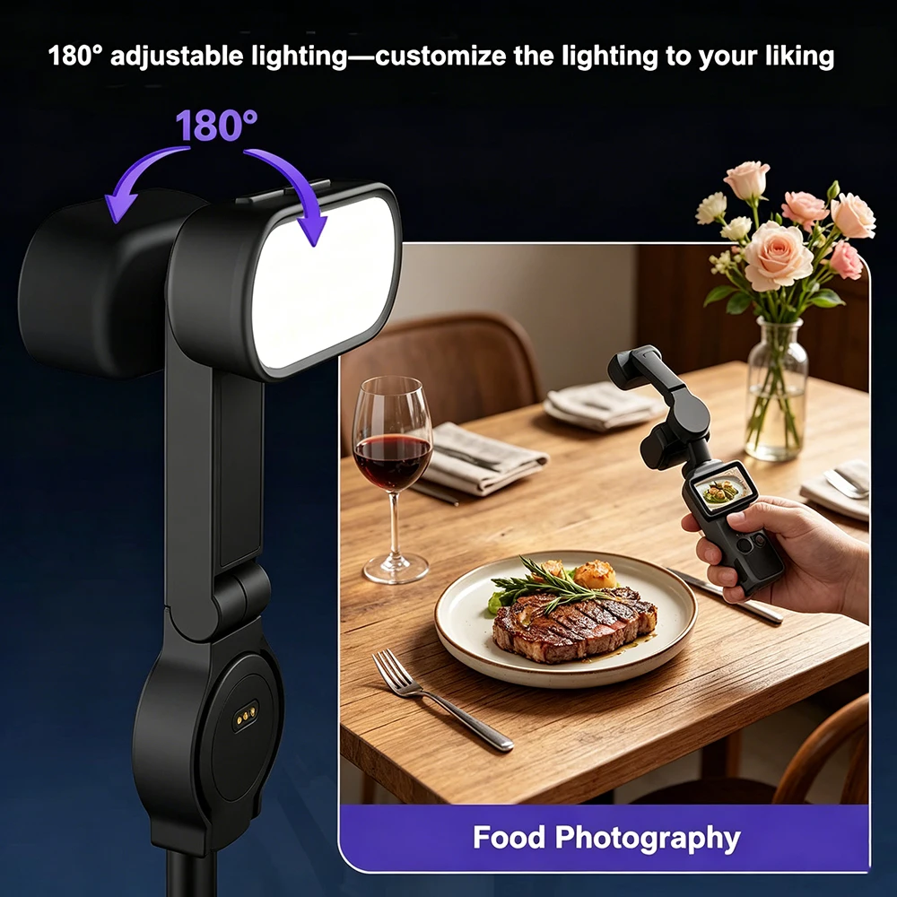 

Portable Magnetic LED Fill Light for DJI Pocket 4 180° Rotatable 3 Brightness Eye-Protection Gimbal Accessory