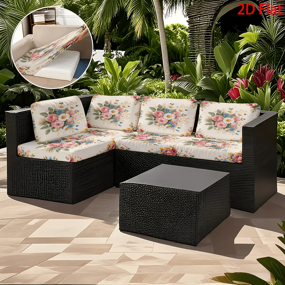 

6/8pcs Vintage Rose Outdoor Patio Sofa Cushion Cover, Removable Washable Patio Furniture Slipcover