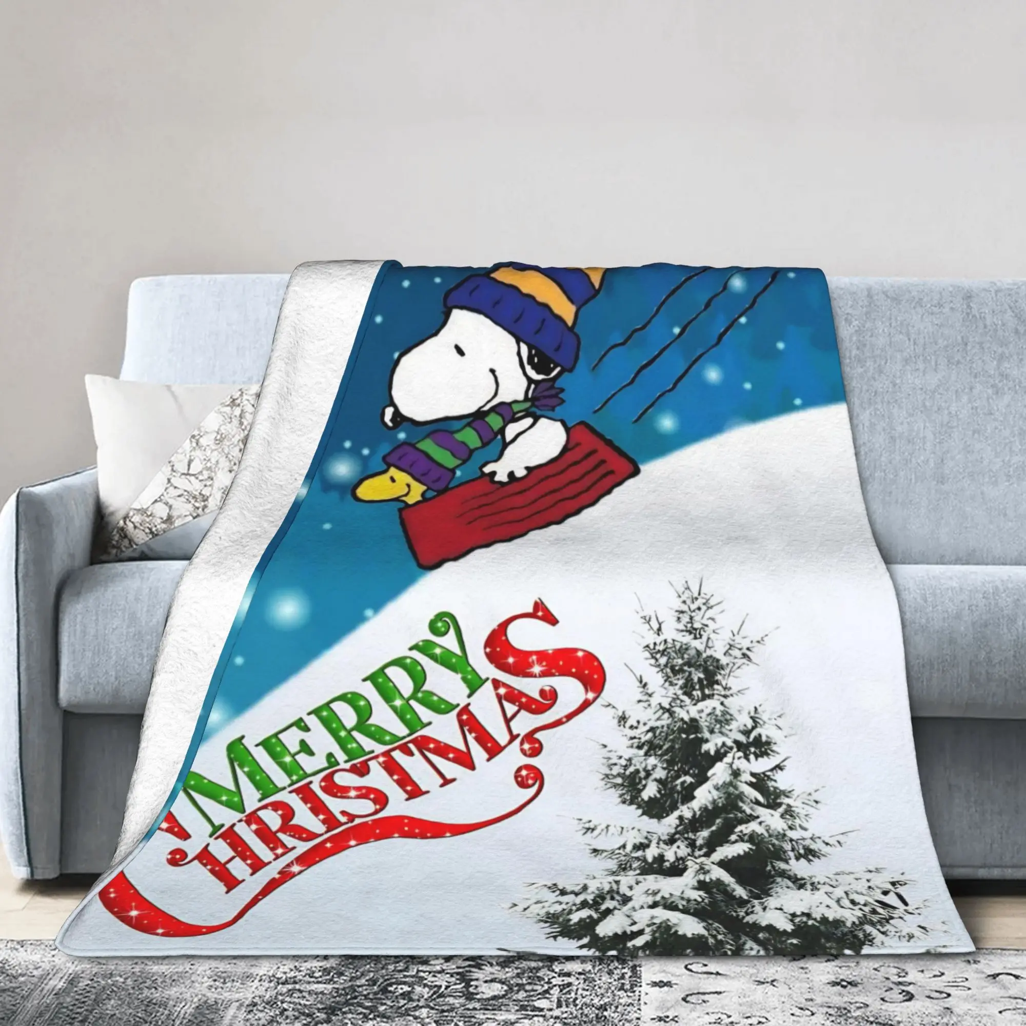 S-Snoopys Xmas Snowman Santa Blanket Coral Fleece Plush Summer Air Conditioning Multi-function Throw Blankets for Bedding Quilt