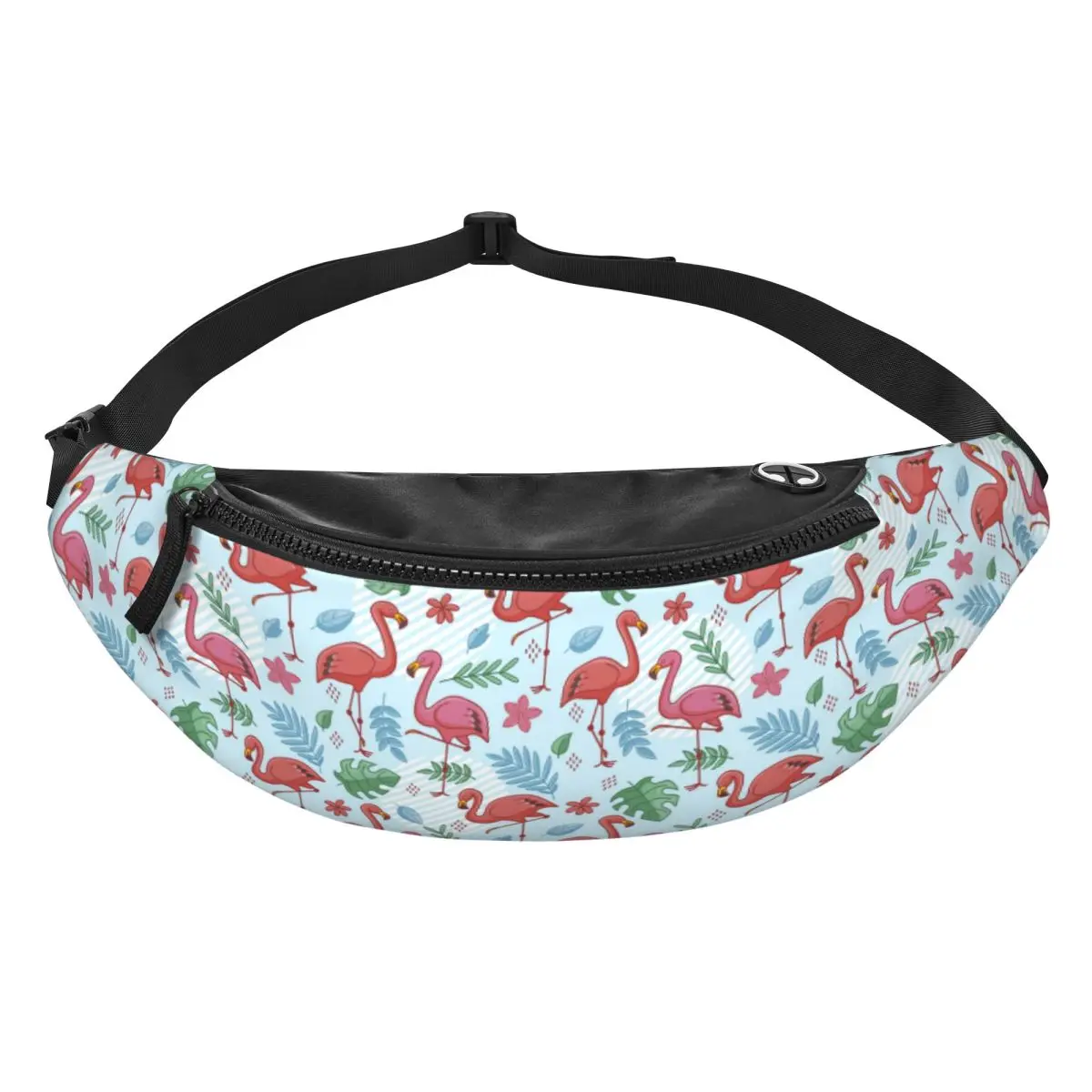 Custom Flamingo Bird Tropical Leaves Fanny Pack Women Men Casual Crossbody Waist Bag for Hiking Phone Money Pouch
