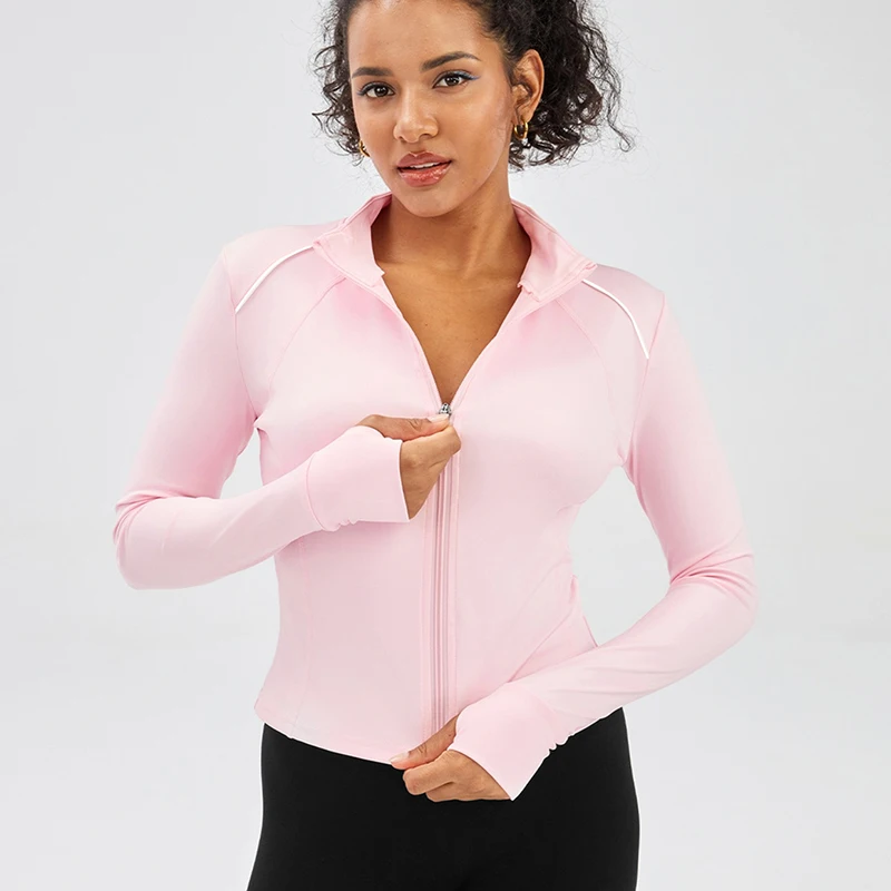 Spring Summer Tights Stand Collar Jackets Women Sports Quick Drying Long Sleeve Yoga Coats Woman Fashion Zipper Up Crop Tops