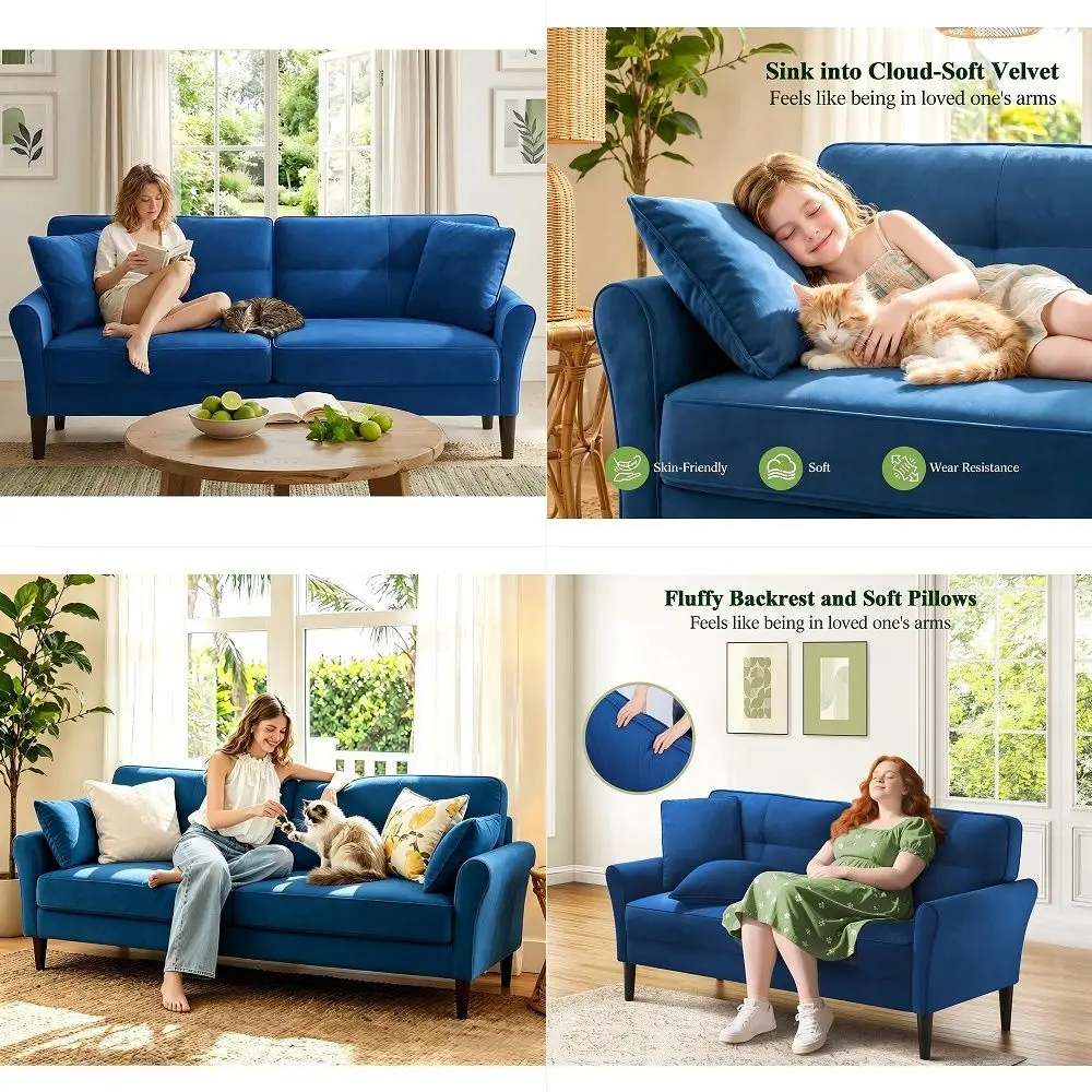 

Sofa, 69 Love Seat Couches, Comfy Velvet Small Couches for Small Spaces with 2 Pillows, ToolFree Setup Sofas amp Couches, 700lb