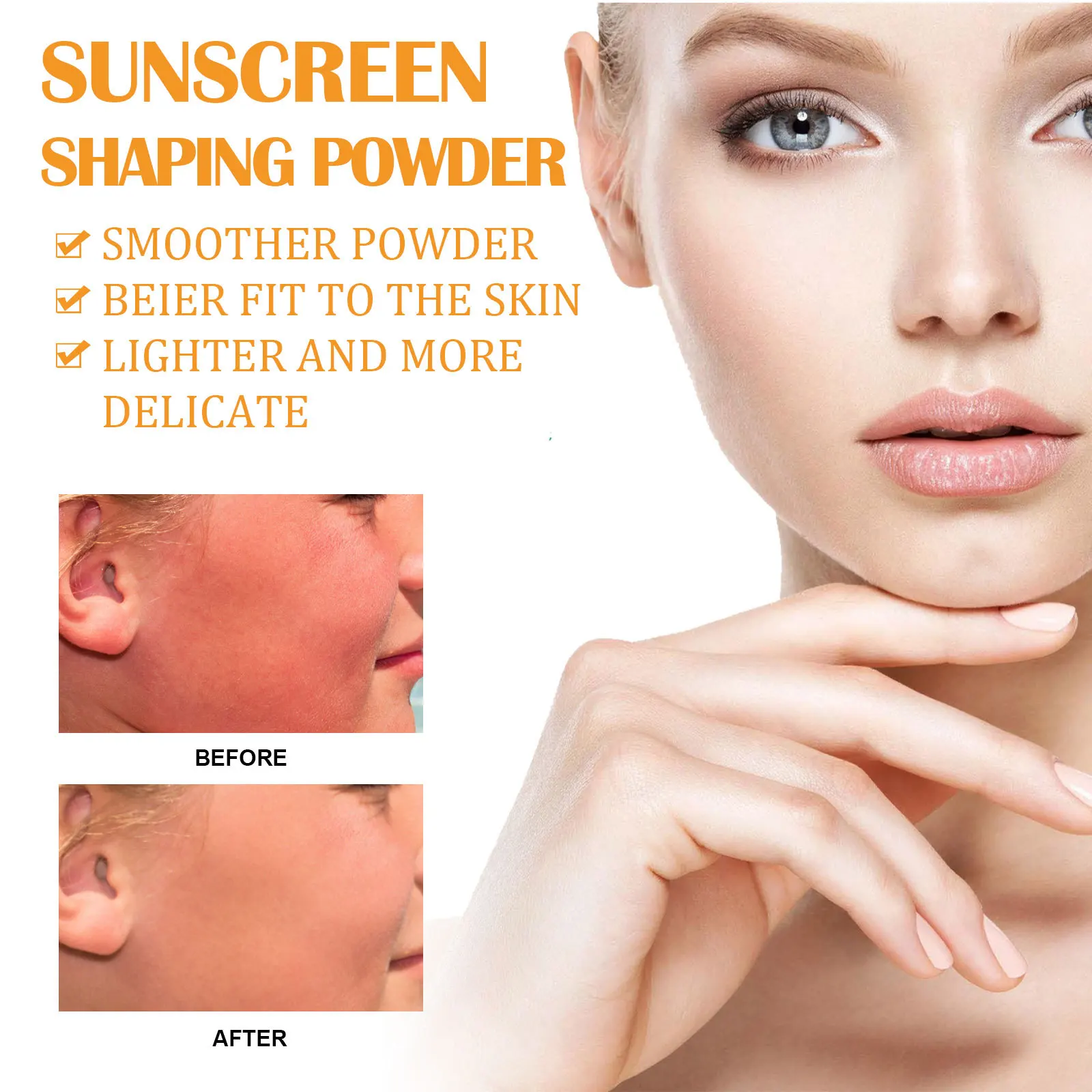 Crema solare polvere sciolta SPF50 blocco solare controllo dell'olio dei pori invisibile polvere fissante per trucco leggera a lunga durata impermeabile