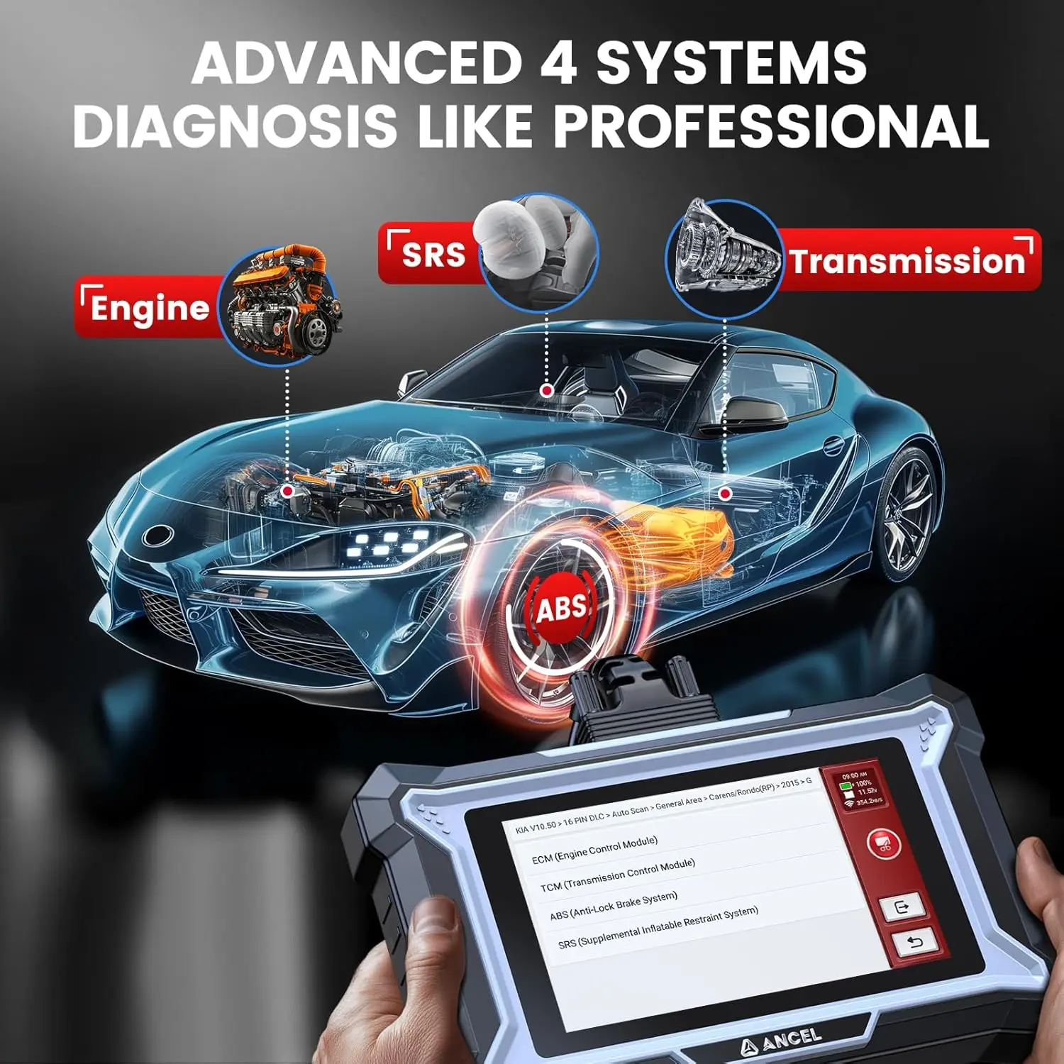 ANCEL DS100 Obd2 أداة تشخيص هيك ضوء المحرك تنزف BMS الفرامل ETS زيت التروس SAS إعادة تعيين خدمة السيارات 4 نظام السيارات المسح الضوئي