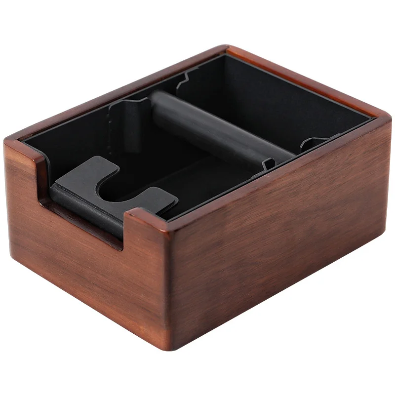 Coffee Knock Box with Rubber Knock Bar 1.5L Large Espresso Grounds Container Non-Slip Wood Base Waste Coffee Grounds Dump Bin