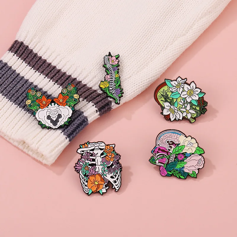 الأعضاء الأزهار المينا دبابيس الجنين الرحم الأسنان الضلع الكبد الكلى الحوض الدماغ الرئة دبابيس التلبيب شارات حقيبة مجوهرات هدية بالجملة