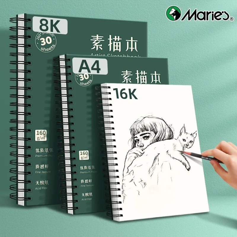 Marie's Sketchbook,30 Sheets 160gsm Heavyweight,Spiral-Bound with Hard Cover,Artist Sketchbook for Drawing,Illustration