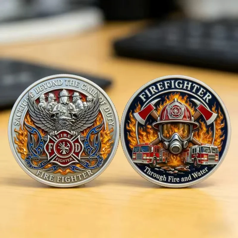 New Firefighter Challenge Coin Commemorative Coin Double Sided Colorful 3D Relief Fire Department Collectible Souvenir Gift Coin