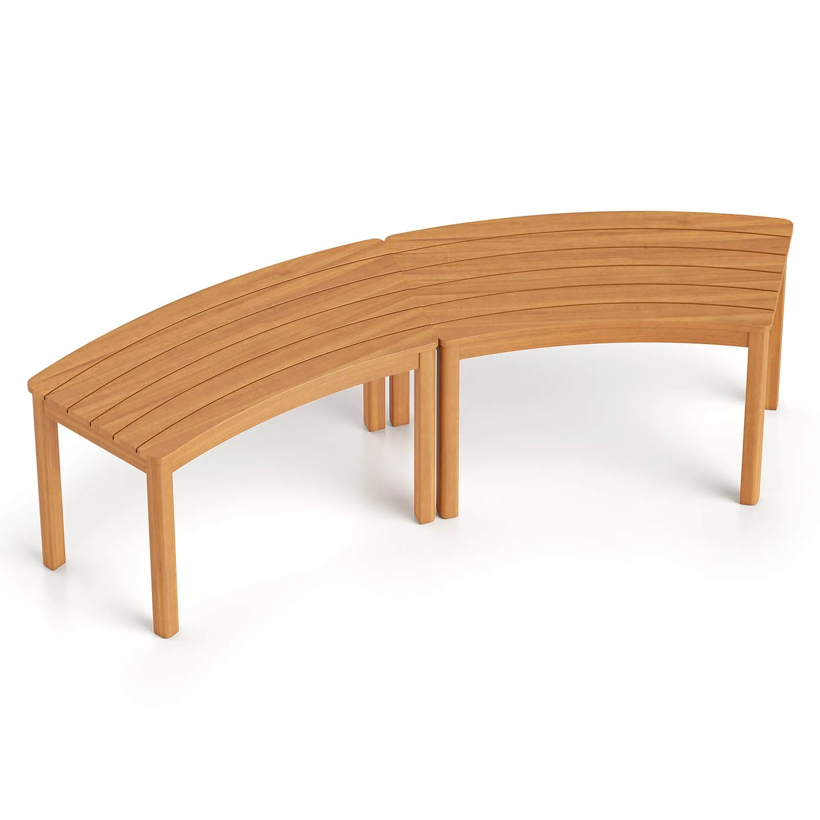 

Outdoor Curved Acacia Wood Bench Set of 2 Patio Garden Backless Fire Pit Bench