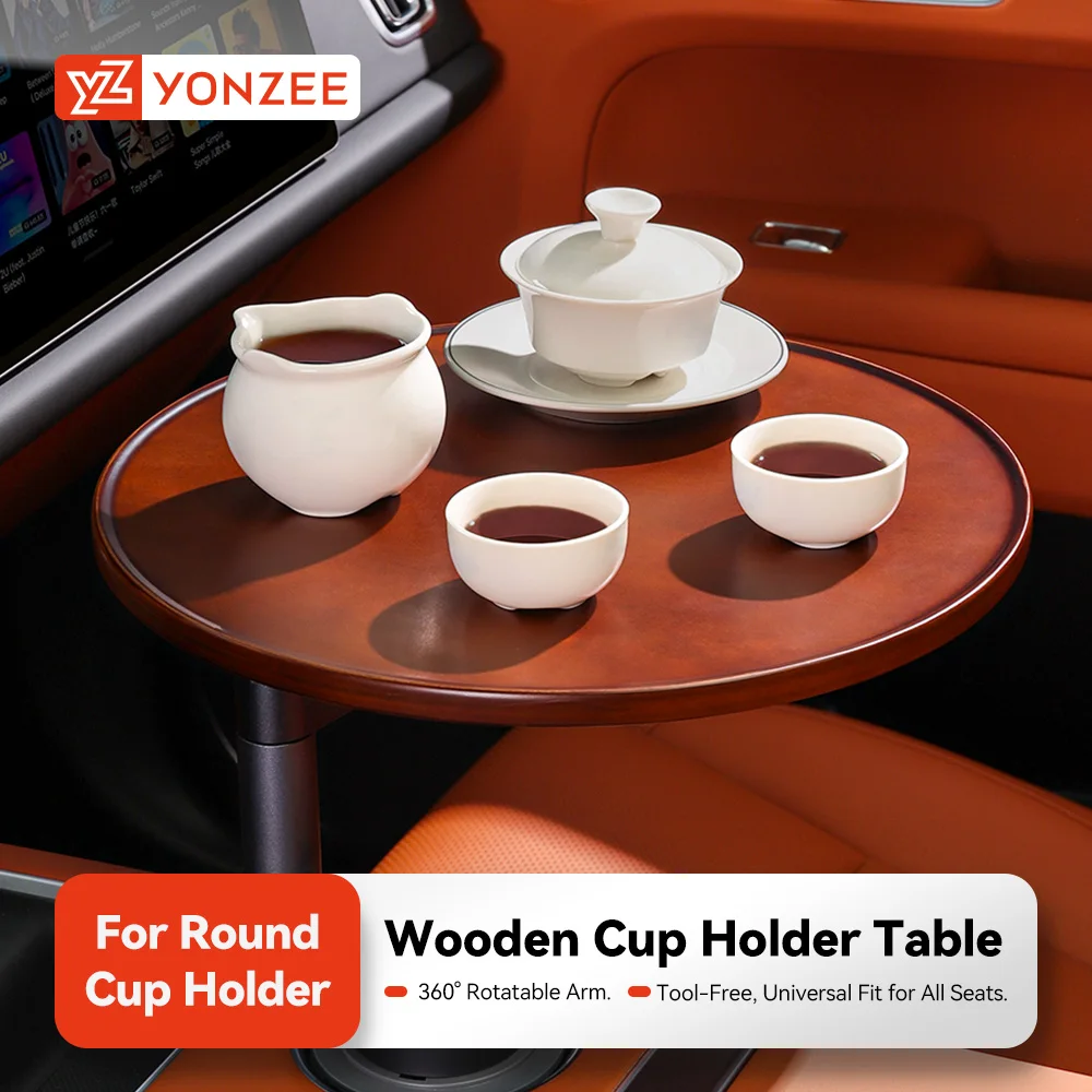 YZ Car Water Cup Extended Table Board Solid Wood Suspended 360° Rotation Food Drink Tray Portable Office Table Accessories